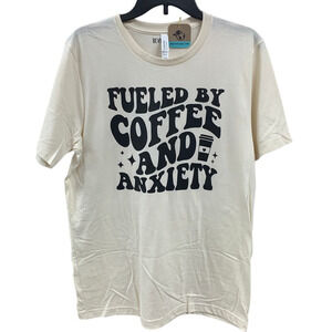New Hand Printed Womens 4XL Fueled By Coffee And Anxiety Short Sleeve Tee Shirt